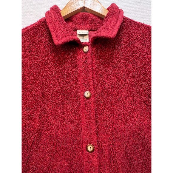 L.L. Bean Womens Sherpa Jacket LG Red Button Closure Outdoor Cozy - Picture 4 of 12